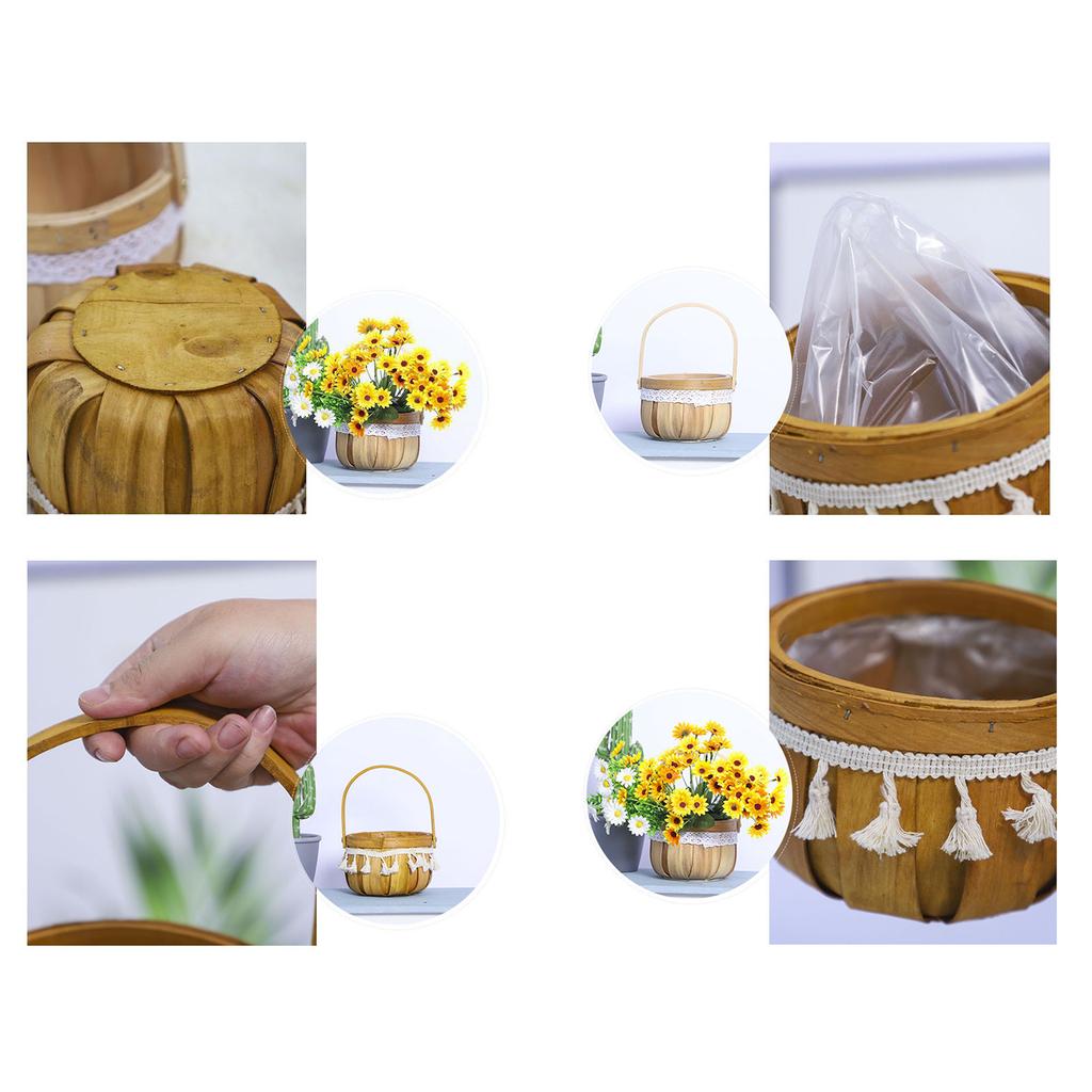 15cm Round Woven Basket with Artificial Flowers Handmade Home Decor Gift