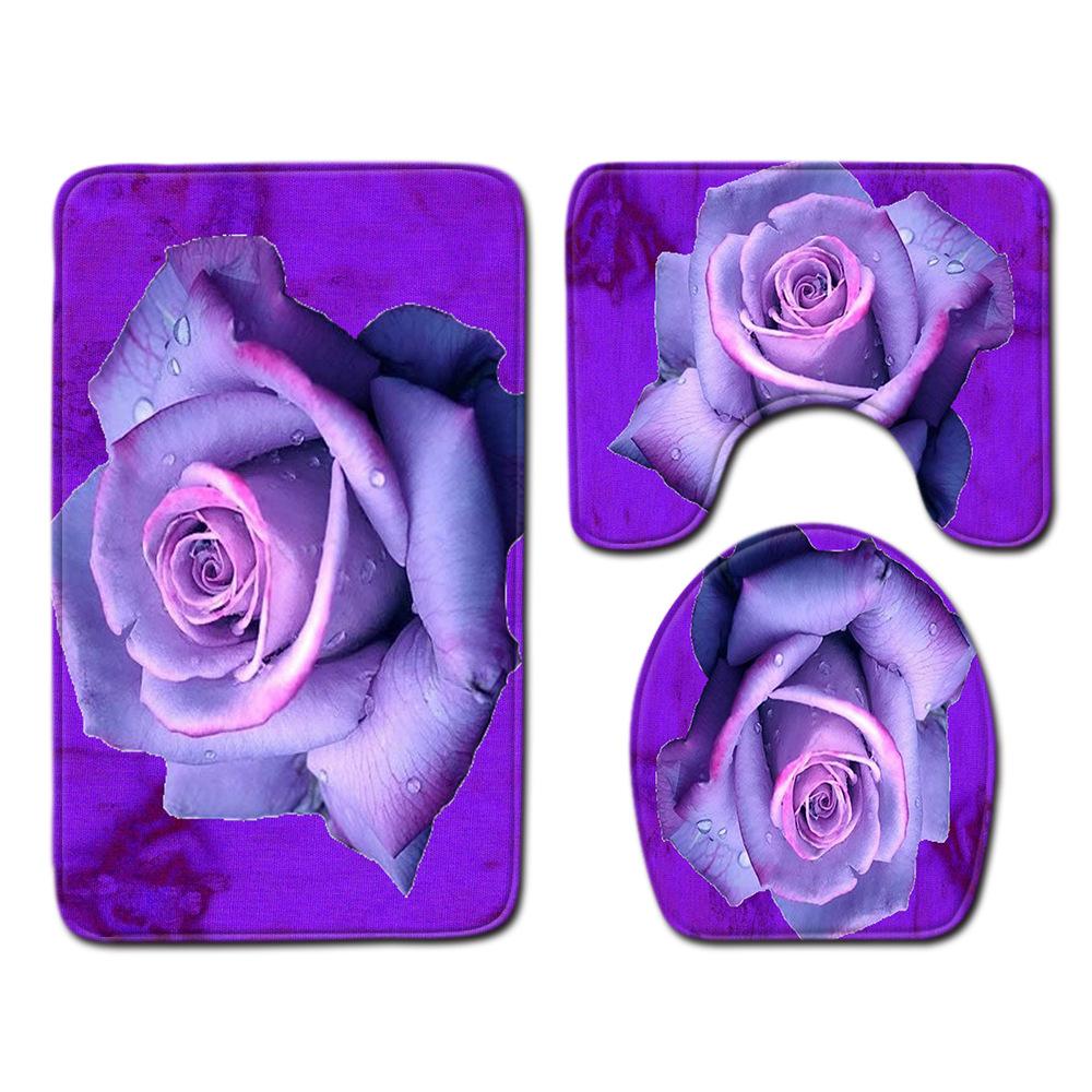 Rose Floor Mat Bathroom Mat Toilet Three-Piece Set