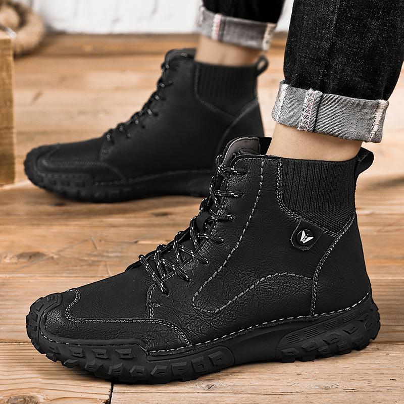 Foreign trade new trend Korean version of high-top men's shoes large size autumn and winter middle-top men's boots size 46 casual shoes 2025