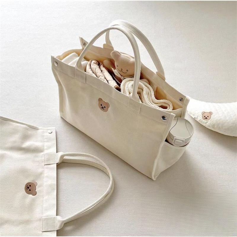 Lässige Einfache und Vielseitige Bärenstickerei Muttertasche Mutter- und Baby-Tragetasche