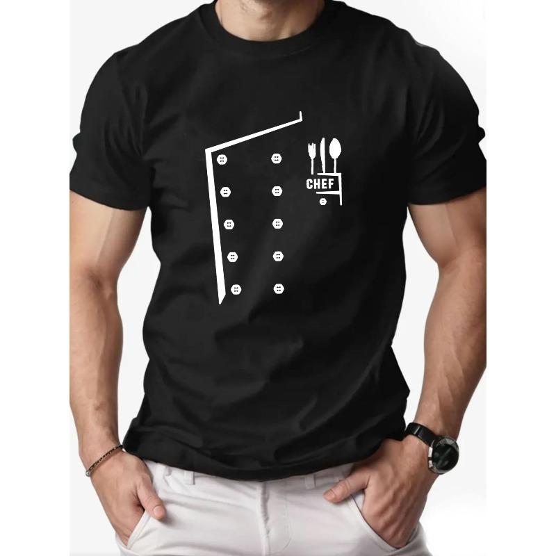 

Европейские размеры Модная мужская летняя футболка с коротким рукавом и круглым вырезом, дышащий пуловер, стильный и забавный топ шеф-повара S чёрный