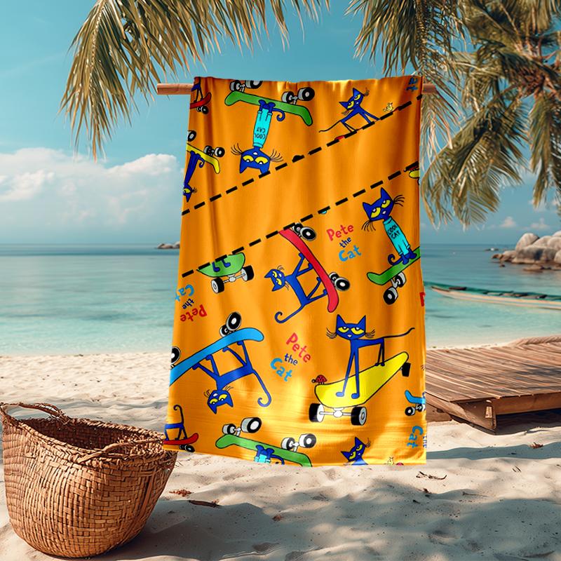 Ultra-Soft Beach Towel with Pete the Cat Theme,Ideal for Pool - Camping, Diving - Perfect Travel Essential, Vibrant Beach Towel.