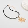 Ingemark Creative Adjustable Leather Wax Thread Chain Necklace for Women Goth Metal Spiral Sunflower Pendant Choker Jewelry Gift