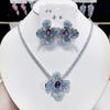 European and American Style Haute Couture Heavy Industry Zircon Luxury Court Style Necklace Earrings Set, Four-leaf Flower Necklace Versatile Necklace