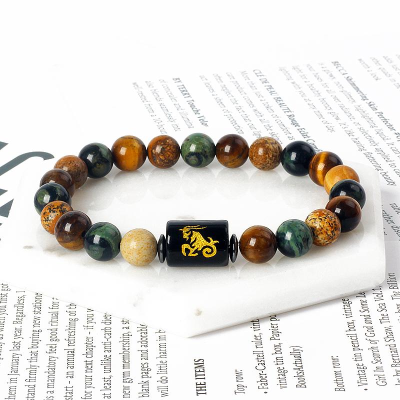 12 Constellations Scorpio Bracelet Natural Stone Tiger Eye Beads Bracelets for Men Women Cancer Virgo Leo Libra Couple Jewelry