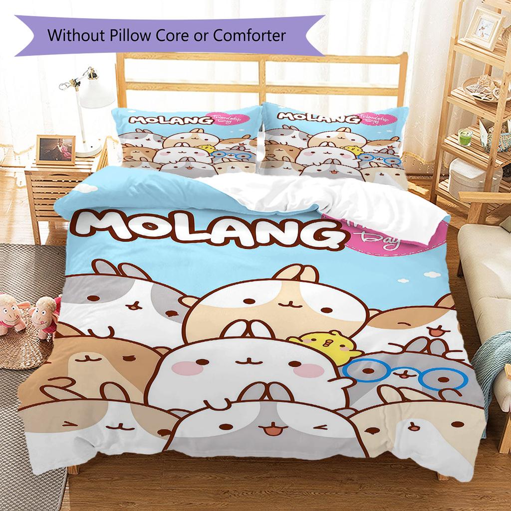 Molang poster Bedding Quilt Set Quilt Cover Pillowcase Home Decoration Birthday Gift (1 * duvet cover + 2 * pillowcase, without core)