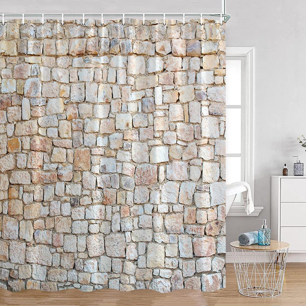Countryside Wooden Board Shower Curtain Brick Wall Farmhouse Farm Bathroom Curtains Wooden Planks Art Pattern Bath Curtain Decor