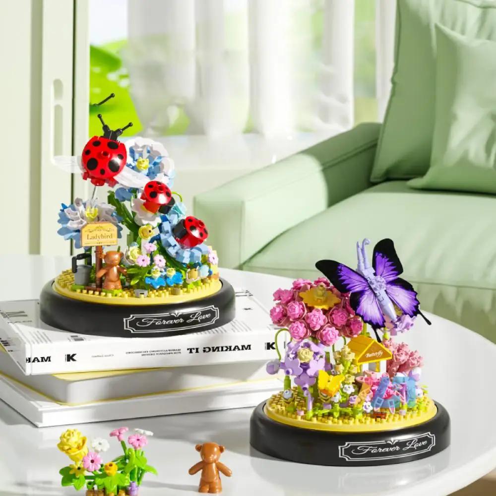 Non-Toxic Insect Immortal Flower Garden Building Blocks Toys With Display Cover Sunflower Mini Bricks Block Toy Kids Children'S Day Gifts