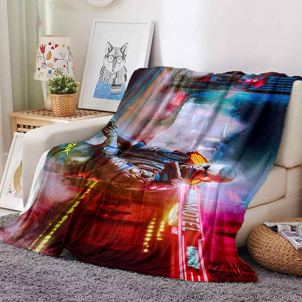 Cyberpunk Neon Cityscape Blanket Soft Throw Blanket For Home Bedroom Bed Sofa Travel Office Solid Christmas Blanket