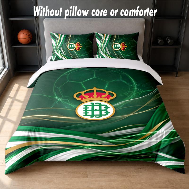 Real Betis Football Design Bed Bedding Set 1 Duvet Cover + 2 Pillowcases Soft Breathable Household Bed Linens