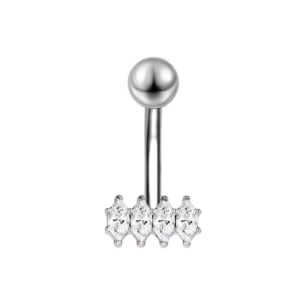 Stainless Steel Zirconia Navel Ring with Inlaid Diamond