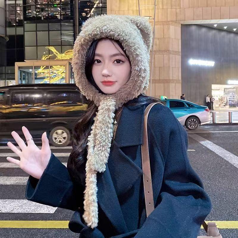 Winter neue Mütze koreanische Version süße verdickte flauschige Bärenohren Gehörschutz Mütze Katzenohren warme Schnür-Thermomütze