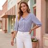 Women's Button Down Shirt Blouse with Peter Pan Collar Half Sleeve Striped Pattern Casual Office Wear Lightweight Fabric
