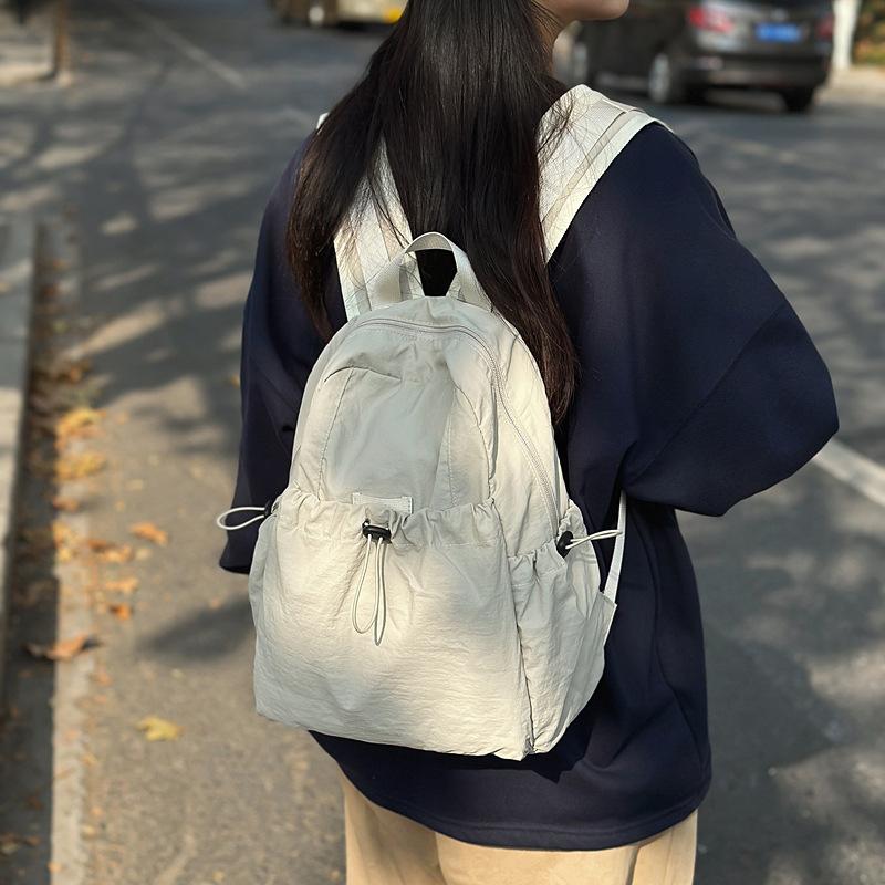 Solid Color Pleated Backpack Men's Lightweight Travel Small Backpack Women's School Bag