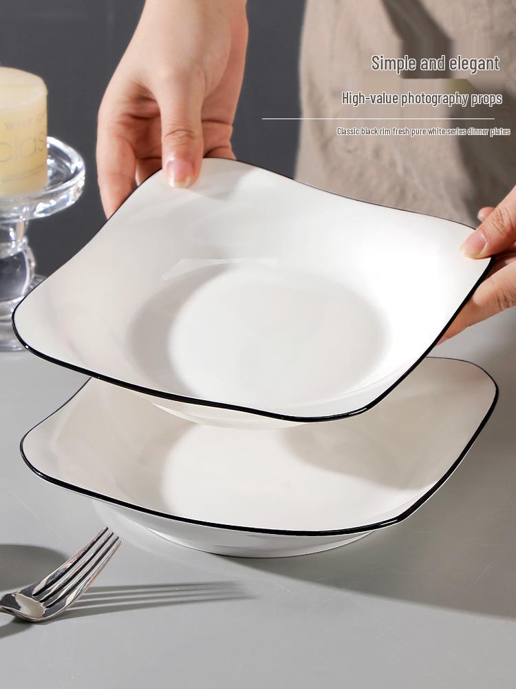 2025 New Style: Set of 6 Microwave-Safe Ceramic Square Plates for Home, Creative Deep Rice Dish Plates