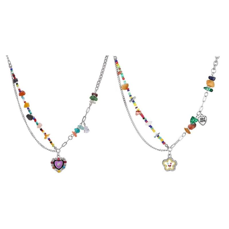 Multicolor Charm Beaded Chain Necklace Versatile For Work Parties Everyday Fashion