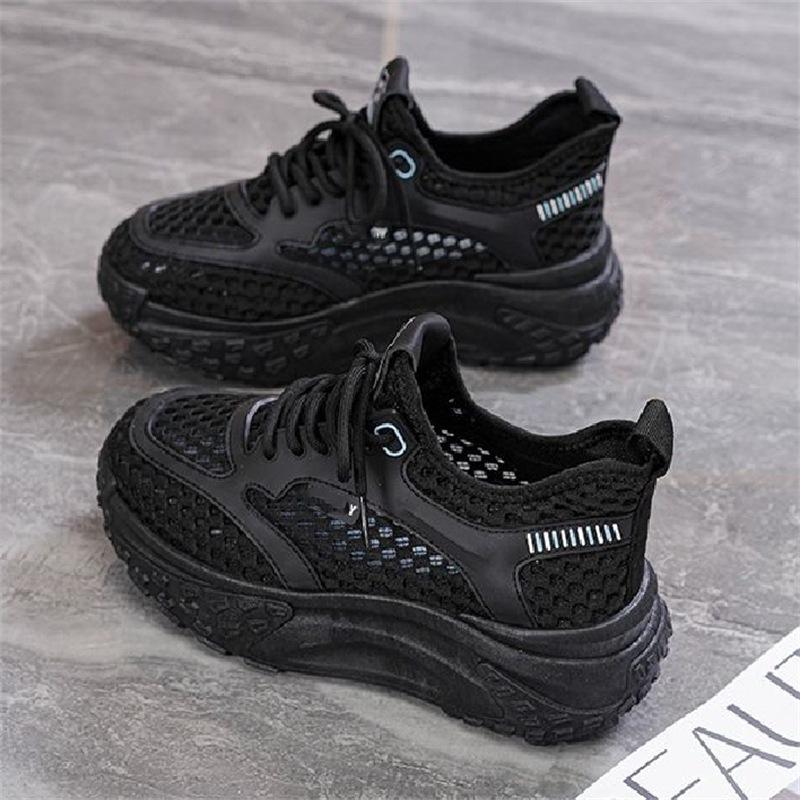 Mesh hollow breathable soft leather dad shoes women's new thick-soled versatile non-slip casual sports shoes in summer 2025