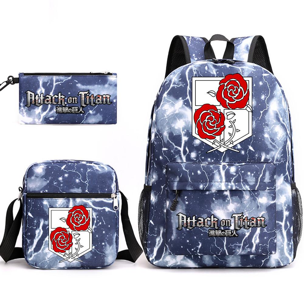 Attack Giant Attackontitan School Bag Three-Piece Printed Backpack Student Computer Canvas Bag