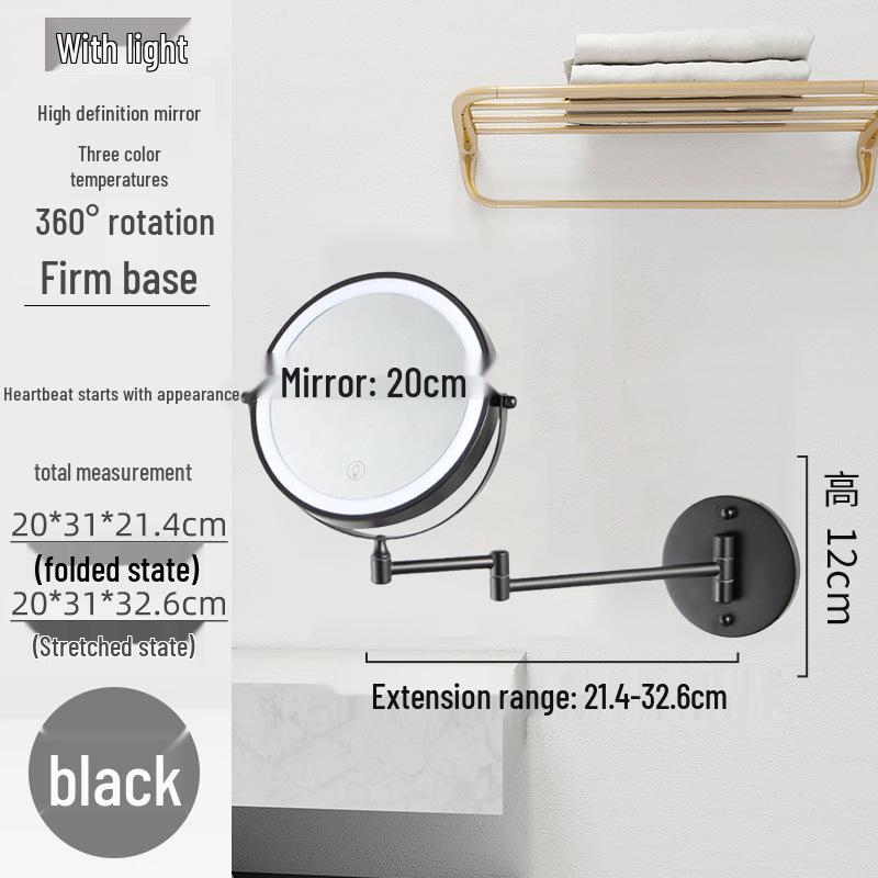 Wall-Mounted Rechargeable Lighted Folding Vanity Mirror - Double-Sided Magnifying LED Makeup Mirror