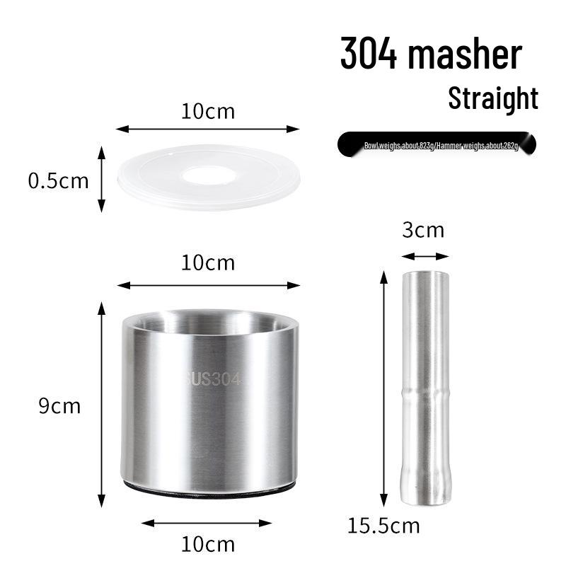 304 Stainless Steel Garlic Press & Pestle - Manual Grinder for Crushing Garlic & Medicine
