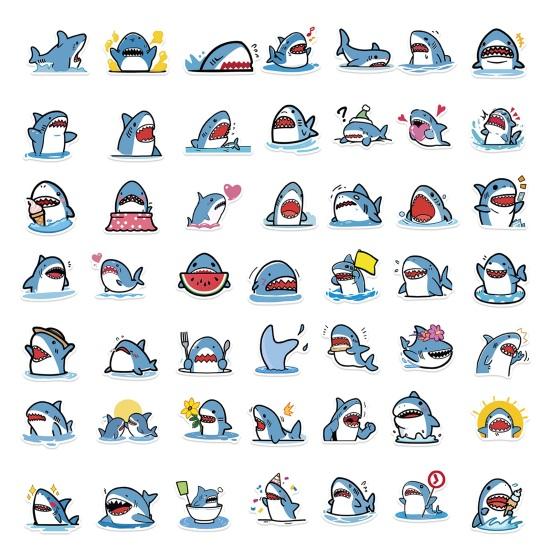 50Pcs/Set Cartoon Shark Sticker Self-adhesive Waterproof PVC DIY Phone Cover Cup