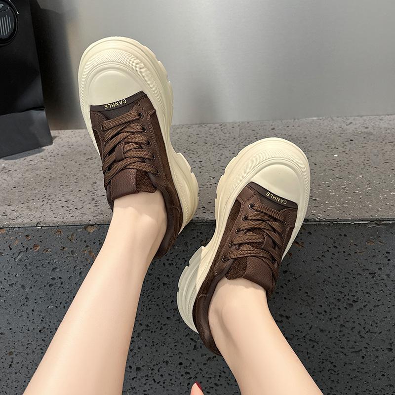 Board shoes autumn and winter new high-value leather velvet platform casual shoes