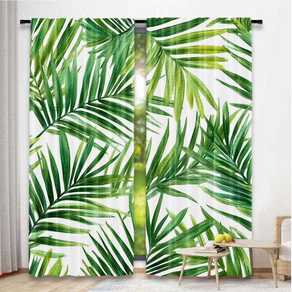 Set Of 2 Plant Curtain Tropical Palm Leaves Natural Feelings Suitable Living Room Bedroom Kitchen Bathroom Polyester Ideal For Great
