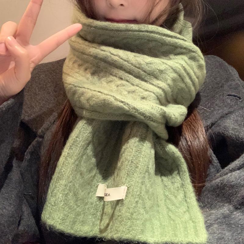 Solid Color Korean Style Cable Knit Scarf for Women - Warm Wool Neck Warmer for Autumn and Winter