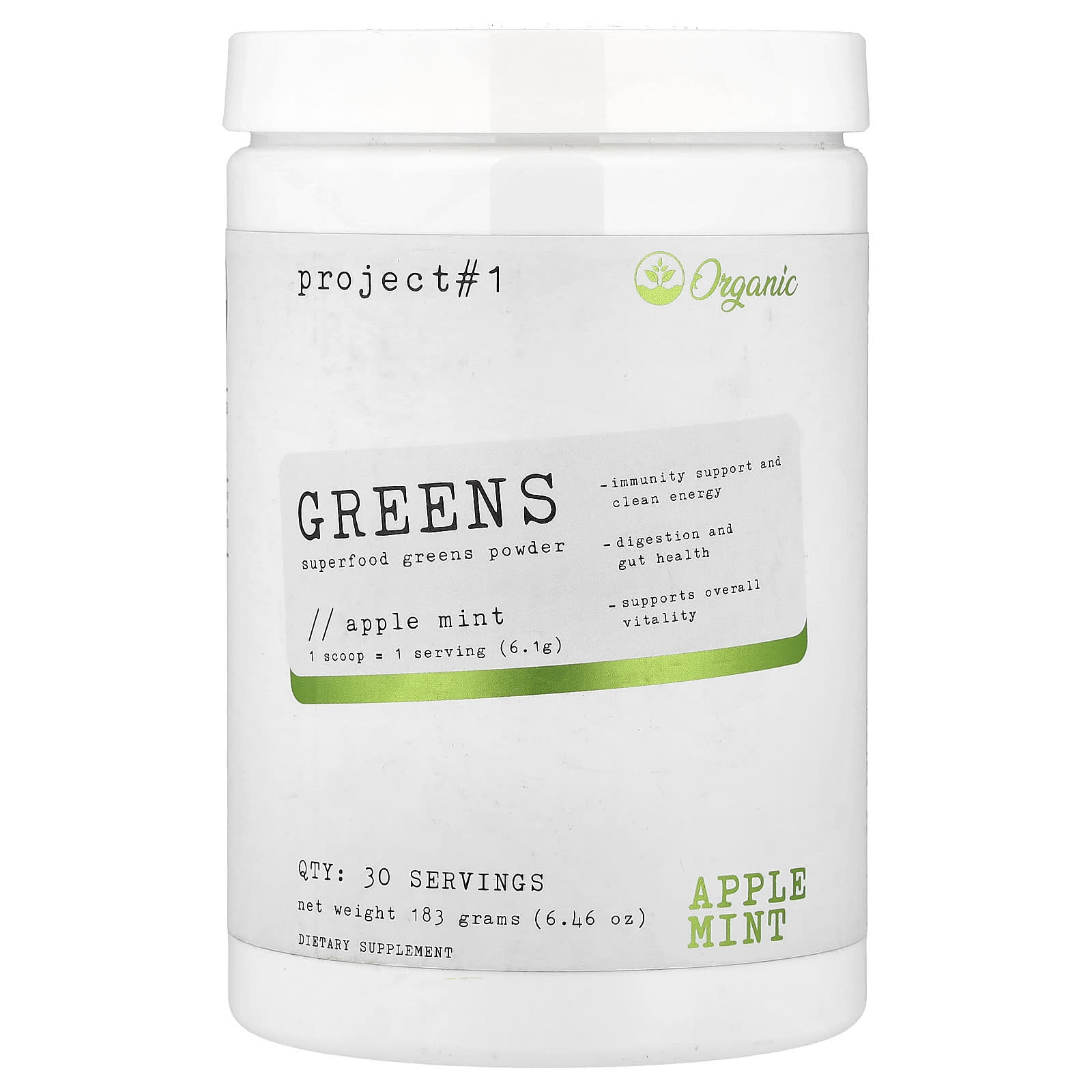 

Project 1 Nutrition, Greens, Superfood Greens Powder, Apple Mint, 183g (6.46oz)