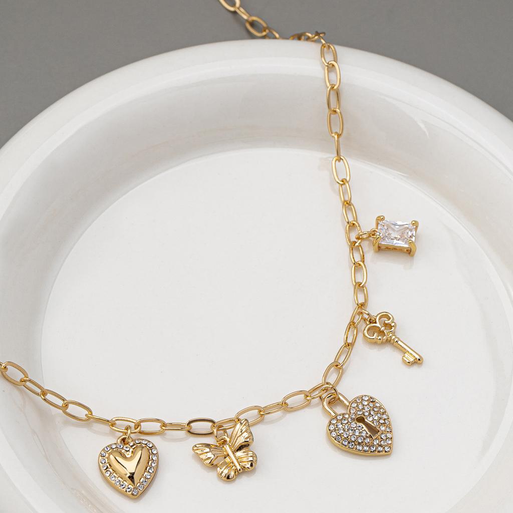 New Butterfly Knot Love Moon Key Star Pendant Set with Zircon Necklace Fashionable and Exquisite Clavicle Chain for Women