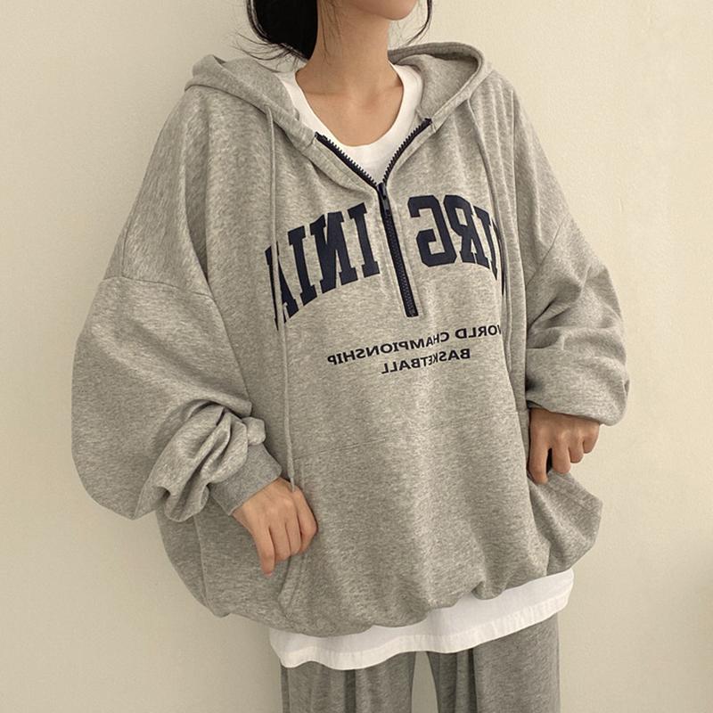 Damen Reißverschluss Hoodie Loose Top Fashion Brief Print Pullover Harajuku Y2K Sweatshirt