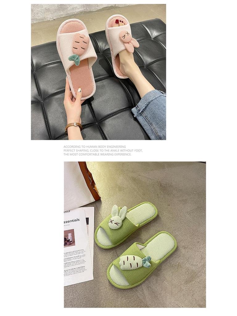 Cute Cotton Linen Slippers for Women - Silent Indoor Home Footwear for Spring and Autumn