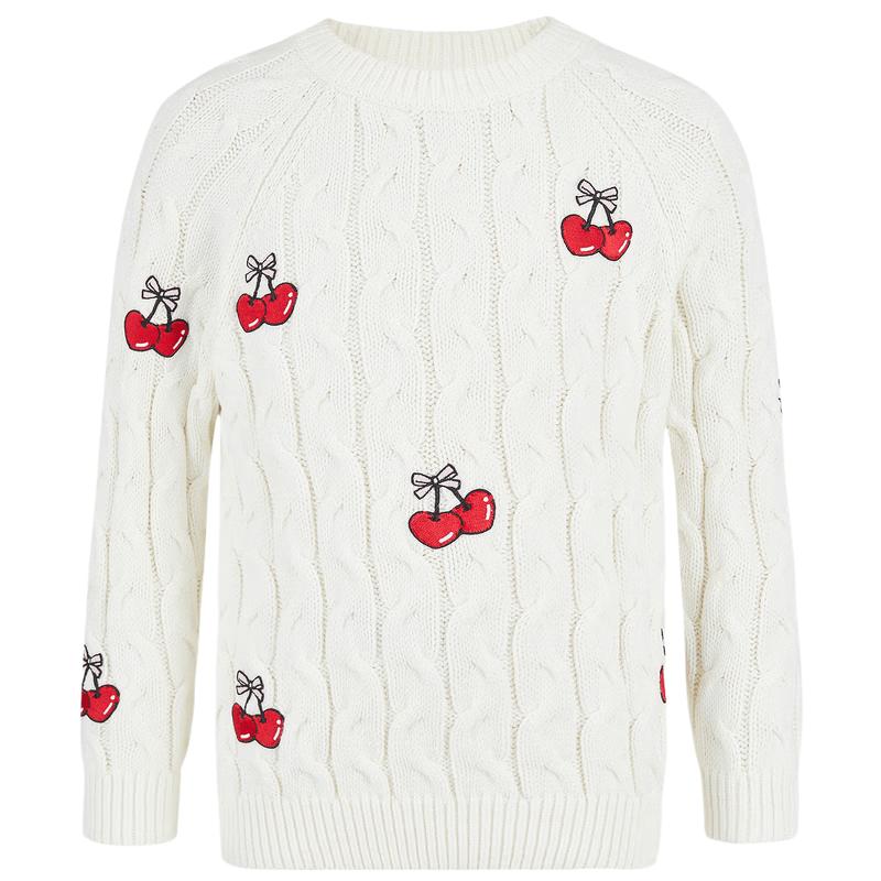 little MO&Co. Girls' Cherry Embroidered Knitted Long-Sleeve Top