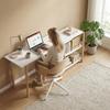 Folding Desk, Computer Desk, Storage Shelves, Bamboo Frame, White and Oak