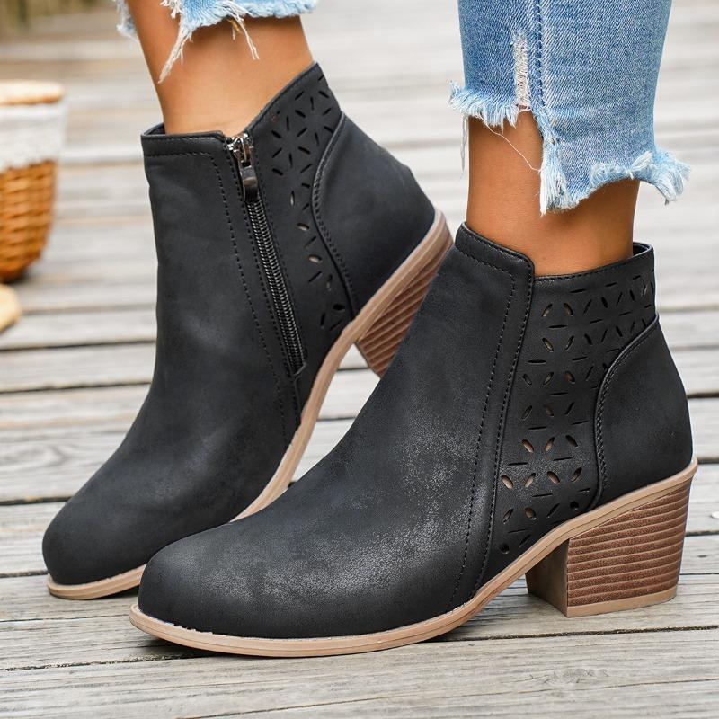Damen Überweite Cutout Stiefeletten, Spitzschuh Niedriger Absatz Martin Boots, Europäischer Stil Winterschuhe für Damen