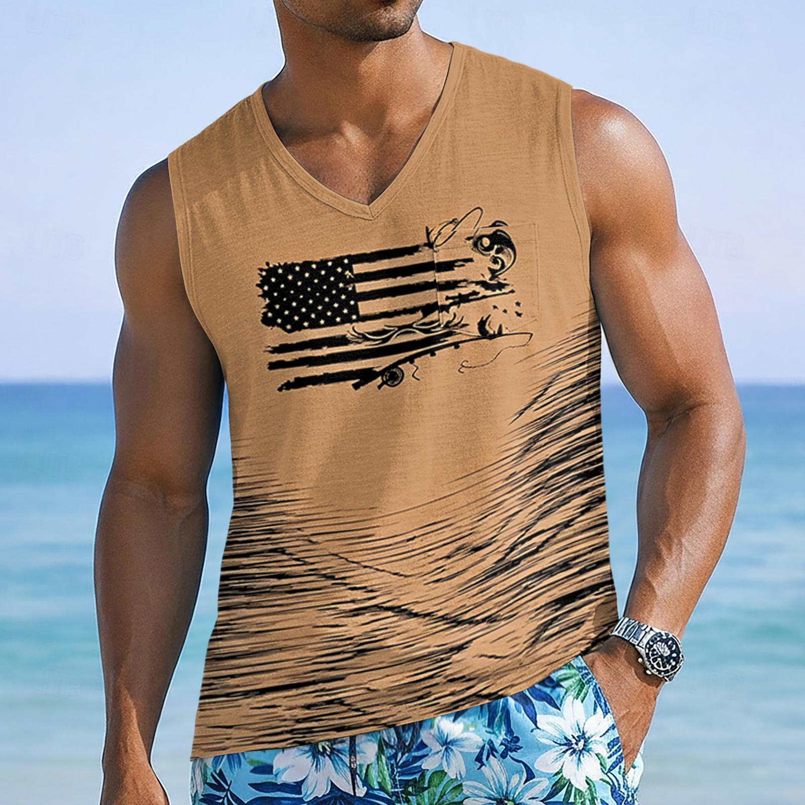 

250 Anniversary Usa Shirt Mens Sleeveless V Neck Top with Flag Print for 4th of July Shirts for Men Shirts for Men Usa 250Th Anniversary Shirt XXXL хакі