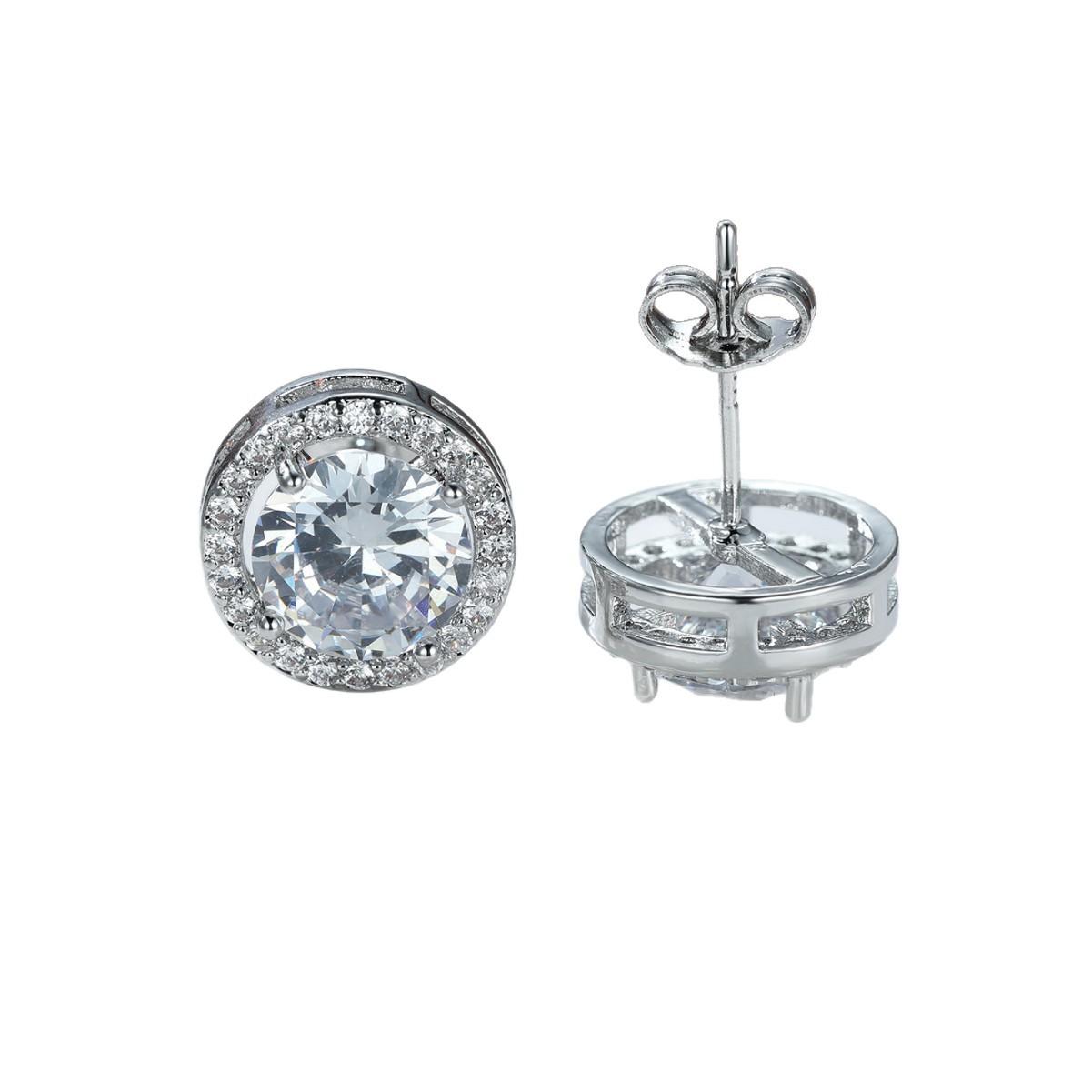 

Round Cut Cubic Zirconia Stud Earrings with Halo Setting in White Gold Plated Sterling Silver for Women and Girls Fashion Jewelry One Size белый