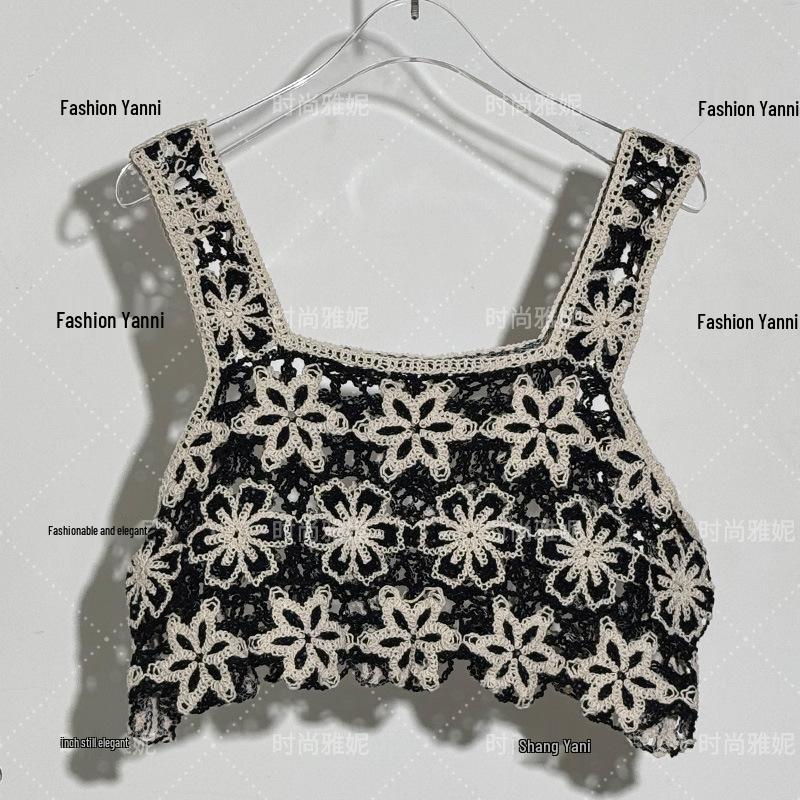 

Women s Black Crochet Embroidered Sleeveless Slimming Camisole One Size
