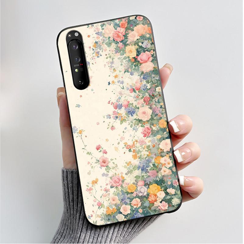 Hülle für Sony Xperia 1 II 1 III Luxus Mode Schmetterling Blume Schwarzes Silikon TPU Weiche Handyhülle für Sony 1II 1III Rückseite