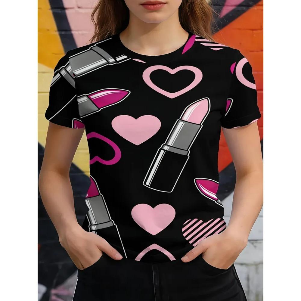 Beautiful Retro Colorful Creative 3D Printed Short Sleeved T-shirt Fashionable Comfortable Soft Breathable Large Loose Womens T-shirt