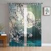 Japanese Sakura Cherry Blossoms Tulle Window Curtain Modern Sheer Drapes For Living Room Bedroom Kitchen Custom Size
