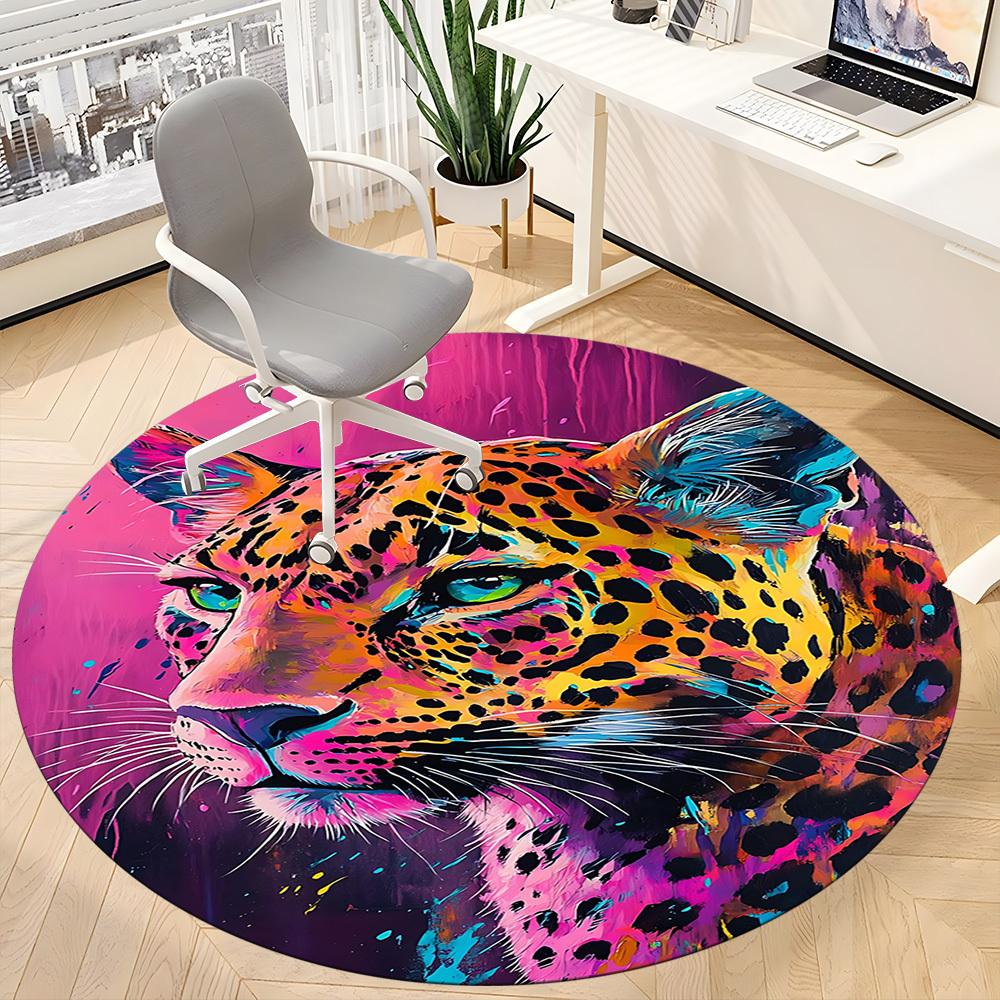 1pc Leopard Print Carpet for Office Non-Slip, Round Carpet, Soft & Comfortable, Carpet for Office, Lightweight Round Floor Mat