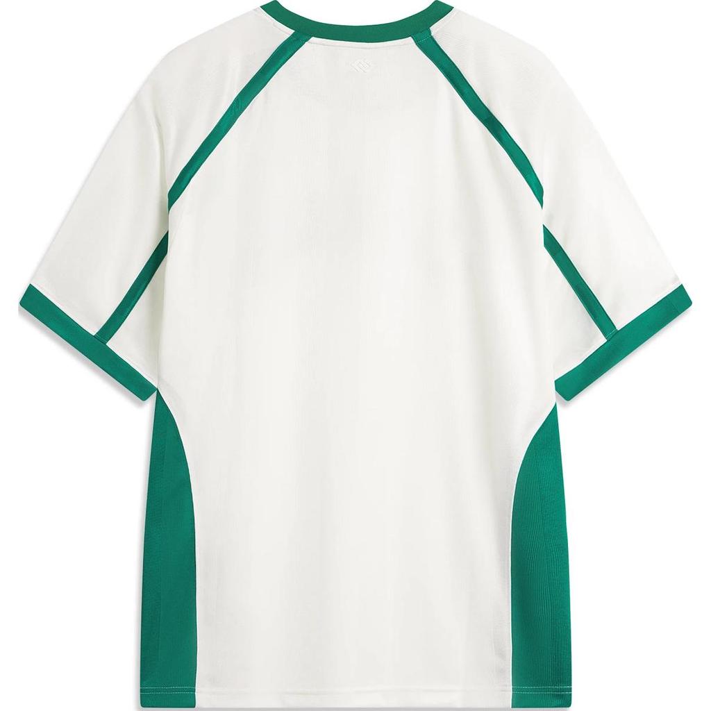 Li Ning Sports Lifestyle Series Spliced Letter Round Neck Comfortable Breathable Loose Short Sleeve T-Shirt Men Tops Off-White AHSU551-1