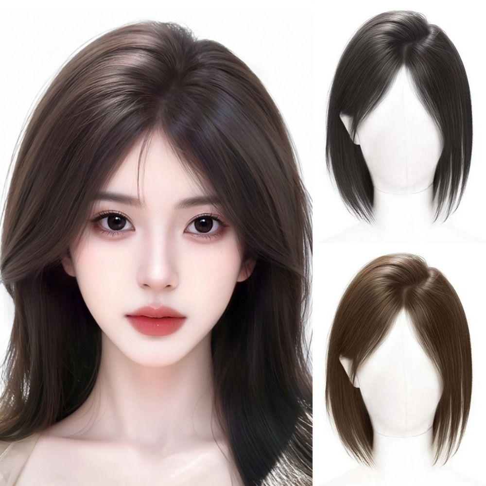 Invisible Middle Part Hair Toupee Bangs Straight Hair Toppers Wigs  Cover White Hair & Hairline