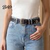 Durable Imitation Leather Belt 105cm Retro Rivet for Women, Adjustable Waist with Double Hot Girl Style Row Grommets & Carved Alloy Buckle, Edgy Jean
