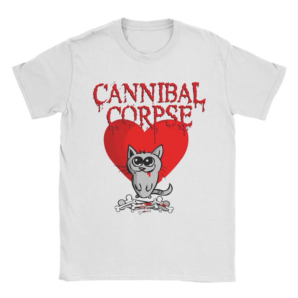 Vintage Cannibal Corpse Heart Cat TShirts for Men Round Collar Cotton T Shirts Short Sleeve Tee Shirt Graphic Tops