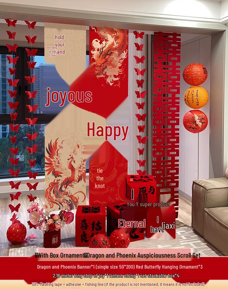 Hanging Double Happiness Cloth Banner for Wedding and Engagement Decor In Living Room or Hotel