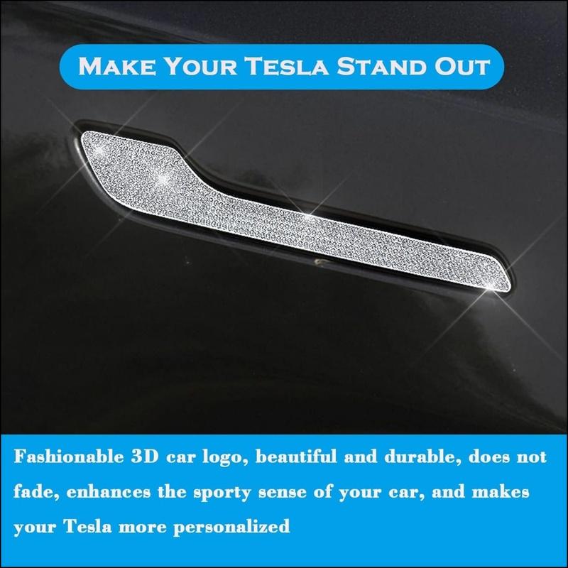 For Tesla Model 3/Y Accessories Bling Crystal Rhinestone Door Handle Cover Trim Protector Sticker Decal Shiny Diamond 4-packs
