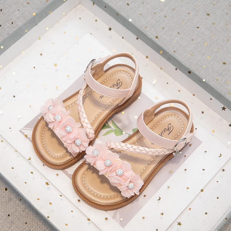 Girls Flower Sandals 2025 New Summer Children Sandals Girls Soft Sole Foreign Style Princess Shoes Fashion Beach Shoes