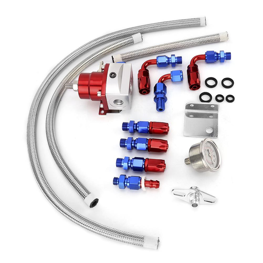 Universal Adjustable Car Fuel Pressure Regulator Kit W  Gauge 100PSI (Red+Silver)